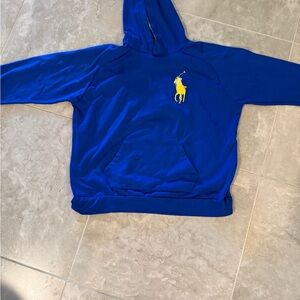 Ralph Lauren Blue Sweater with Yellow Logo Crew Neck